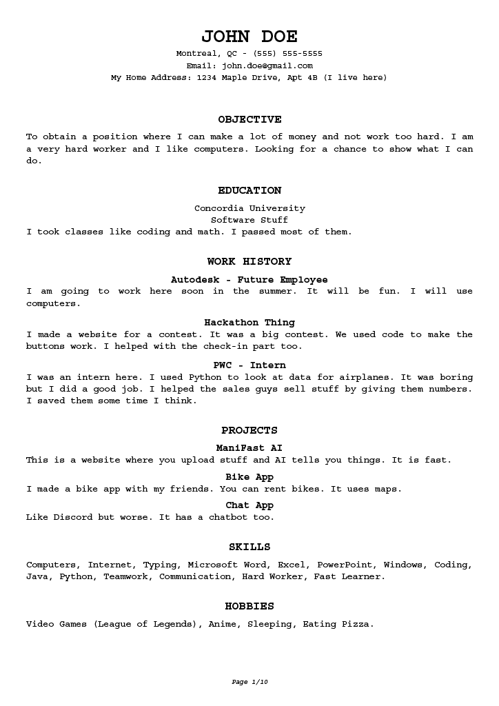 Resume before EzResume optimization